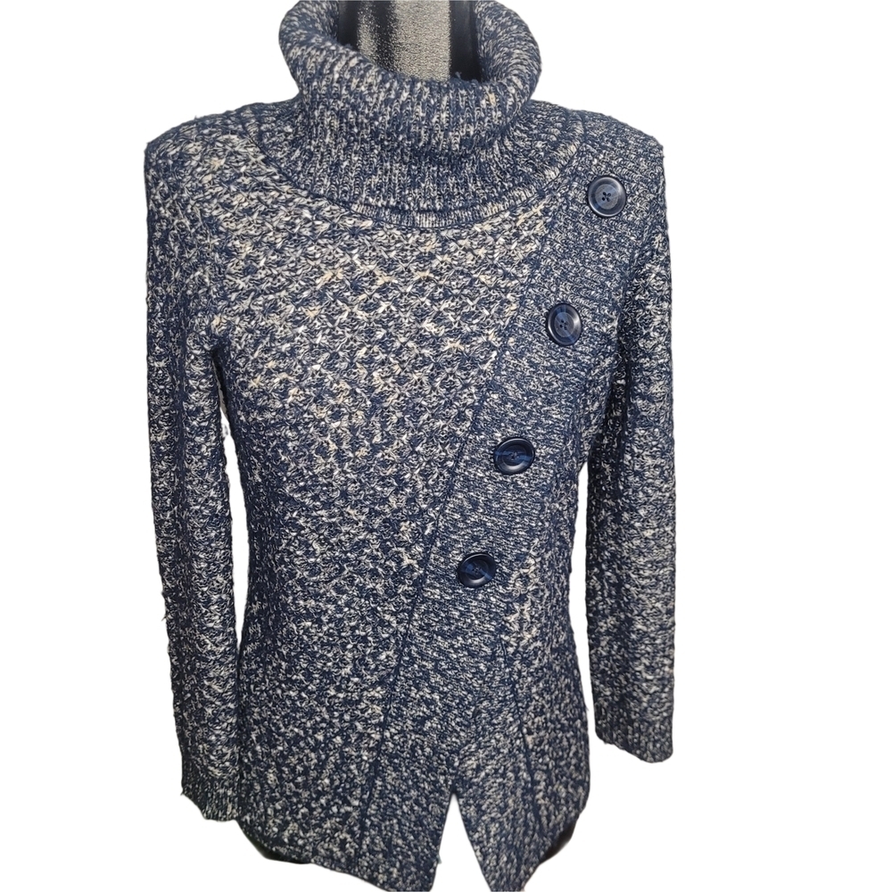 Studio Mode Blue & White Speckled Y2K Knit Turtleneck Sweater M